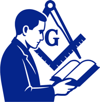 a vector image of a person reading a book with the square and compasses in the background